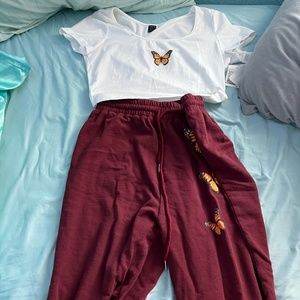 Shein joggers and butterfly crop top set Size Small